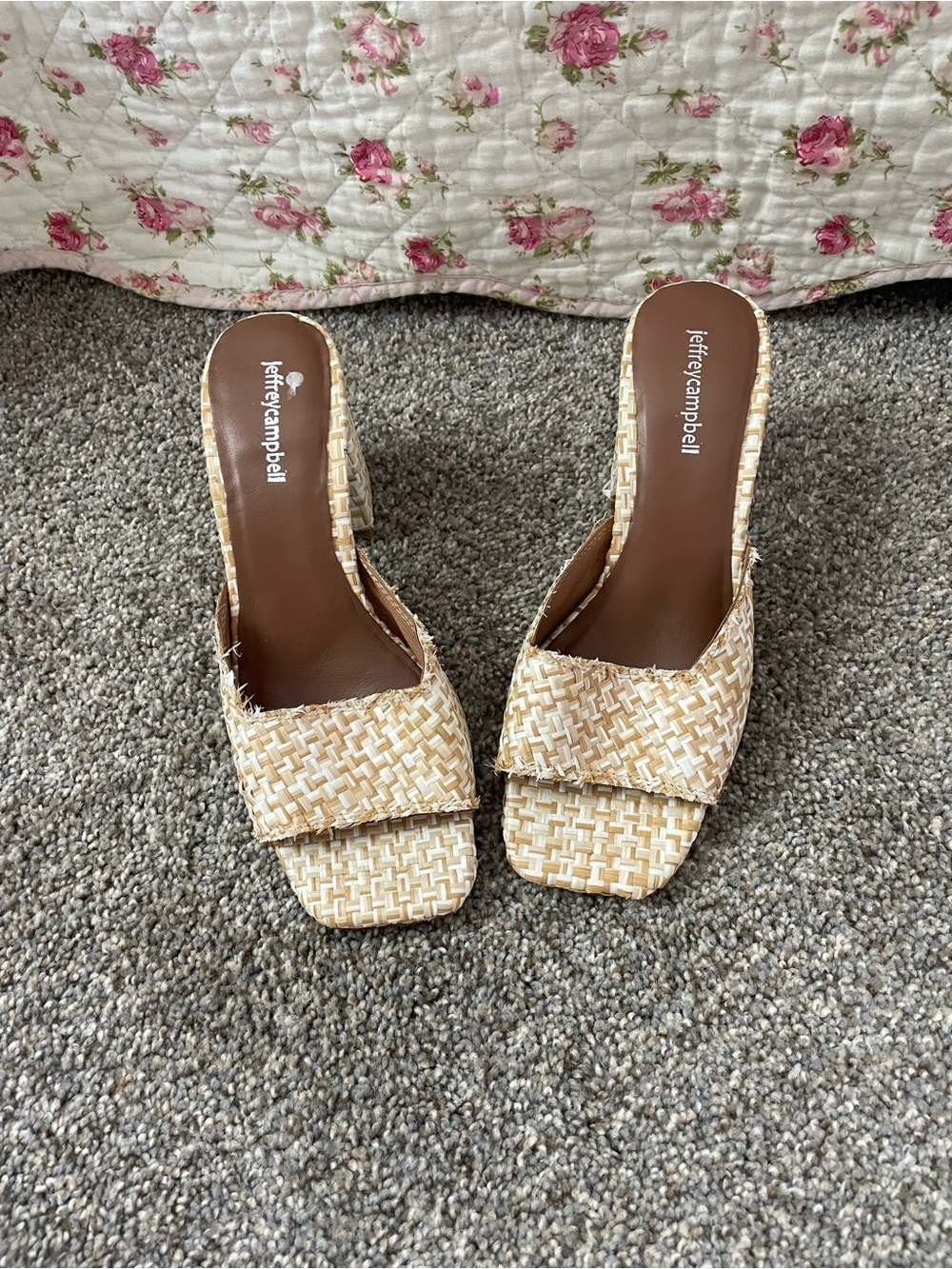 Jeffrey Campbell Woven Raffia Straw Block Heel Sandals Size 9